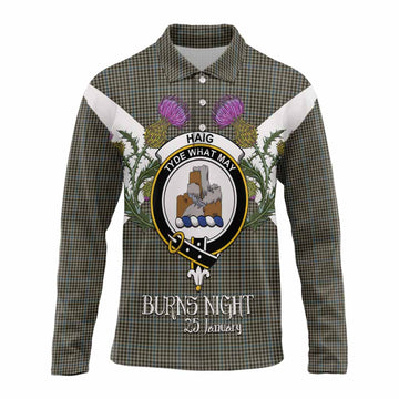 Haig Tartan Family Crest Long Sleeve Polo Shirt Scottish Burns Night Thistle Floral