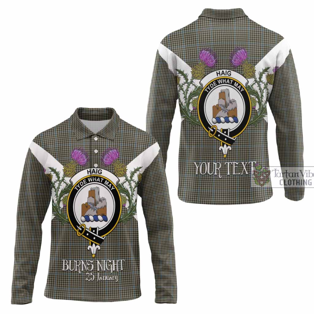 Haig Tartan Family Crest Long Sleeve Polo Shirt Scottish Burns Night Thistle Floral
