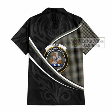 Haig Tartan Family Crest Short Sleeve Button Shirt Celtic Scottish Thistle Floral - Tartan Vibes Clothing
