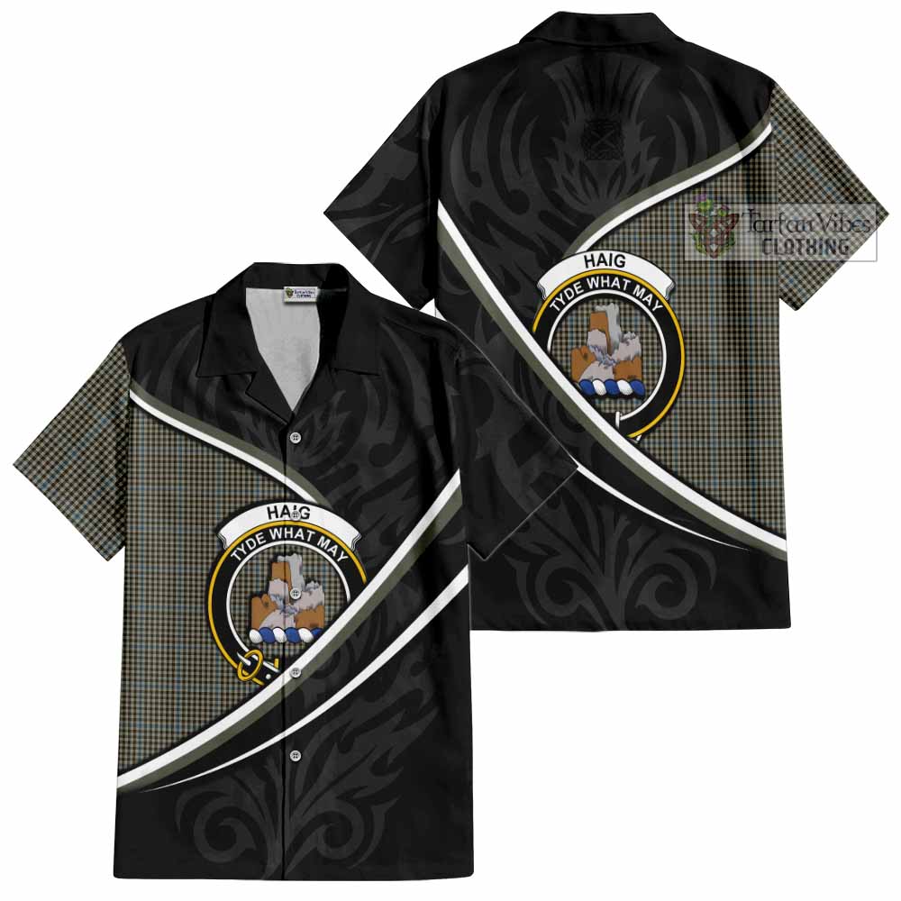 Haig Tartan Family Crest Short Sleeve Button Shirt Celtic Scottish Thistle Floral - Tartan Vibes Clothing