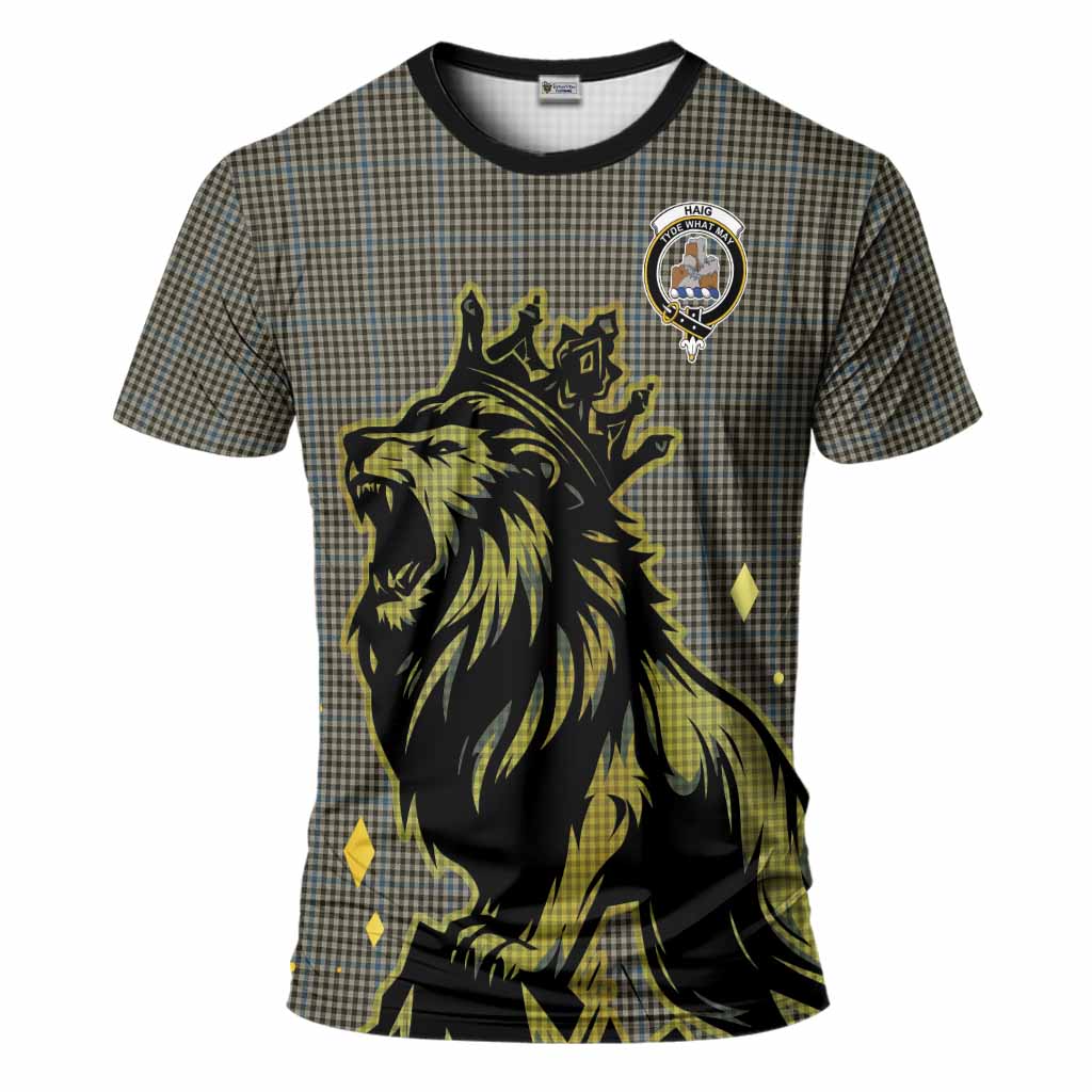 Haig Tartan Family Crest T-Shirt Crowned Lion Roaring