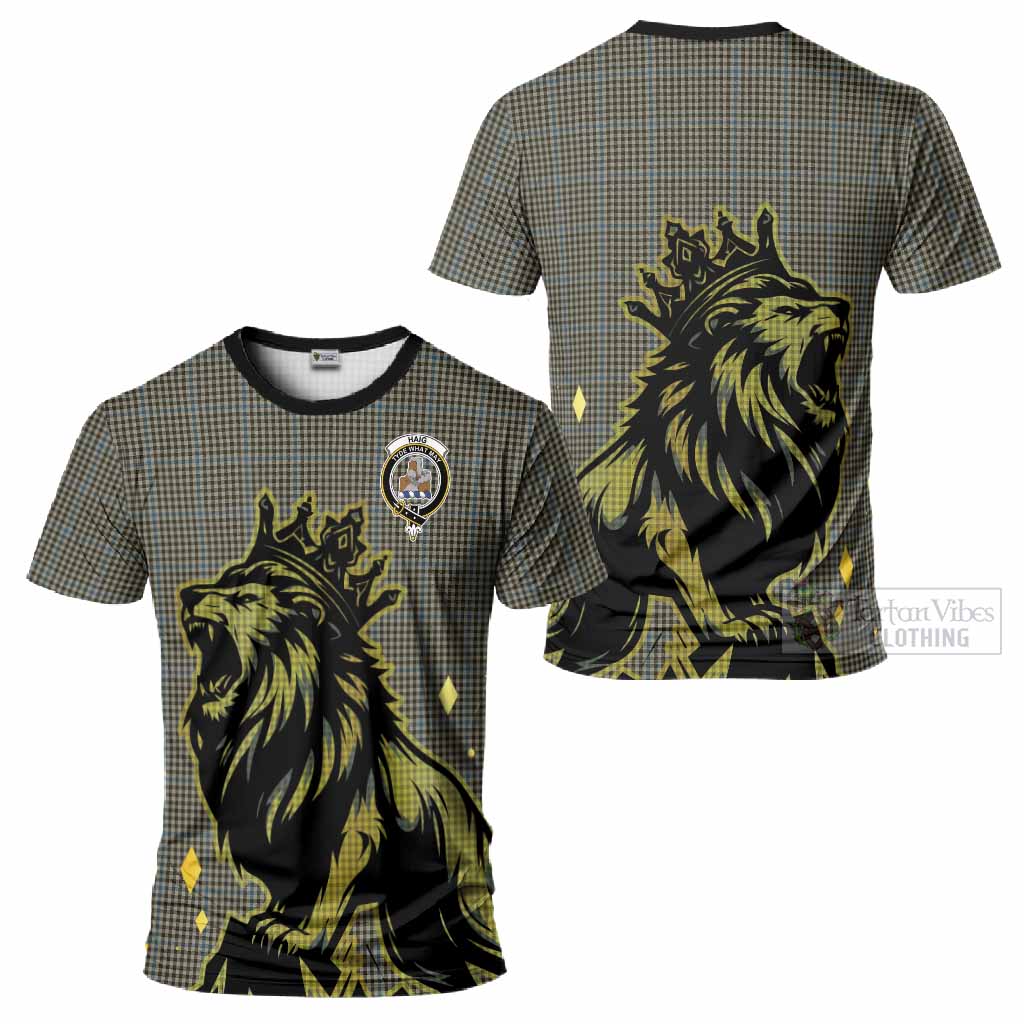 Haig Tartan Family Crest T-Shirt Crowned Lion Roaring