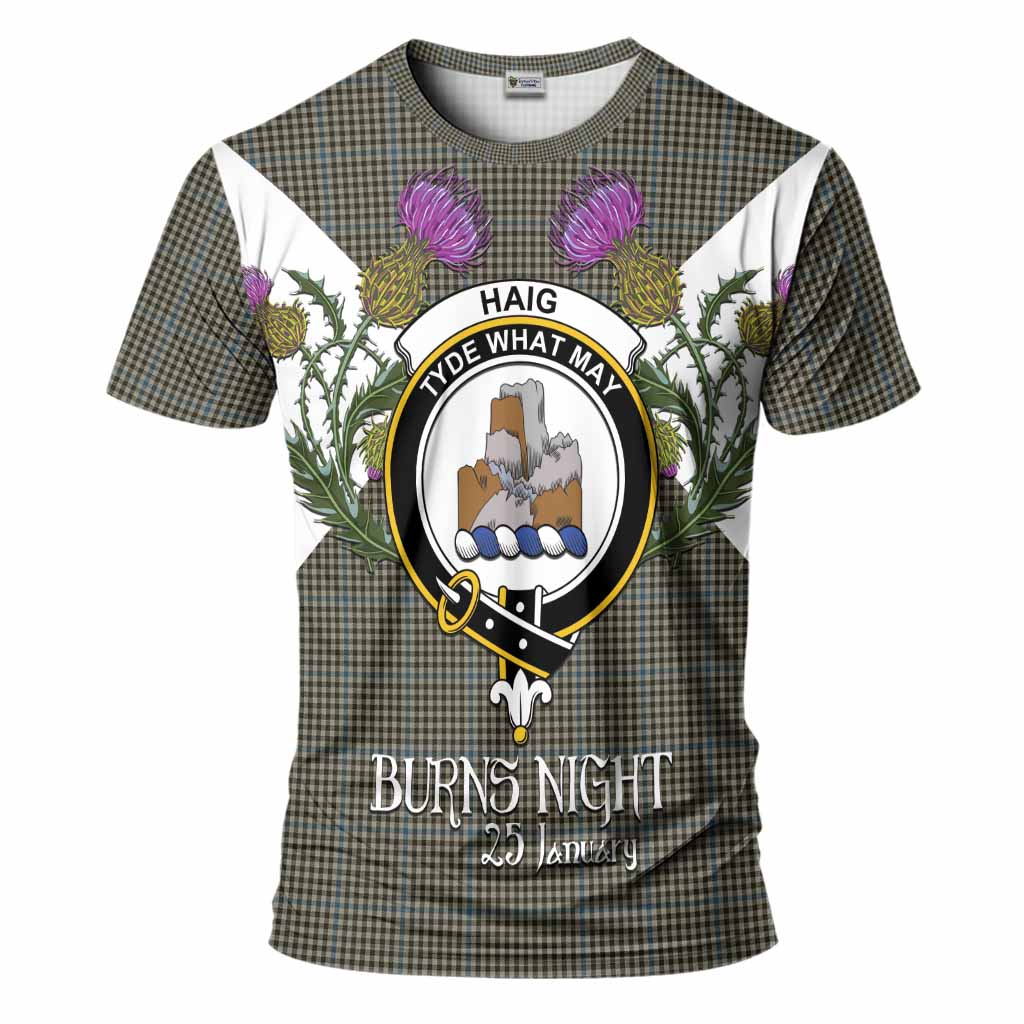 Haig Tartan Family Crest T-Shirt Scottish Burns Night Thistle Floral