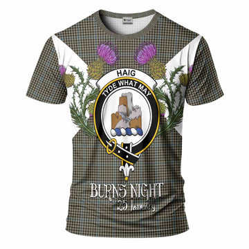 Haig Tartan Family Crest T-Shirt Scottish Burns Night Thistle Floral