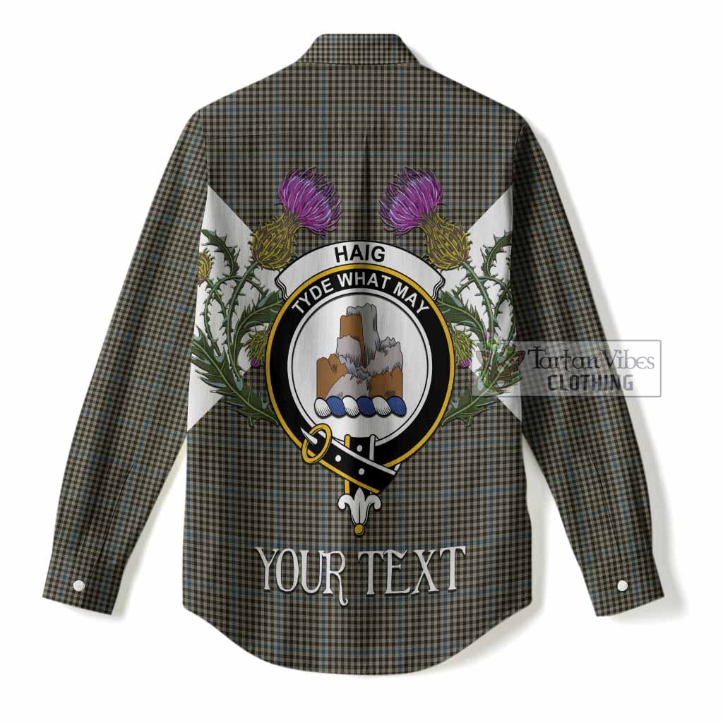 Haig Tartan Family Crest Women Casual Shirt Scottish Burns Night Thistle Floral
