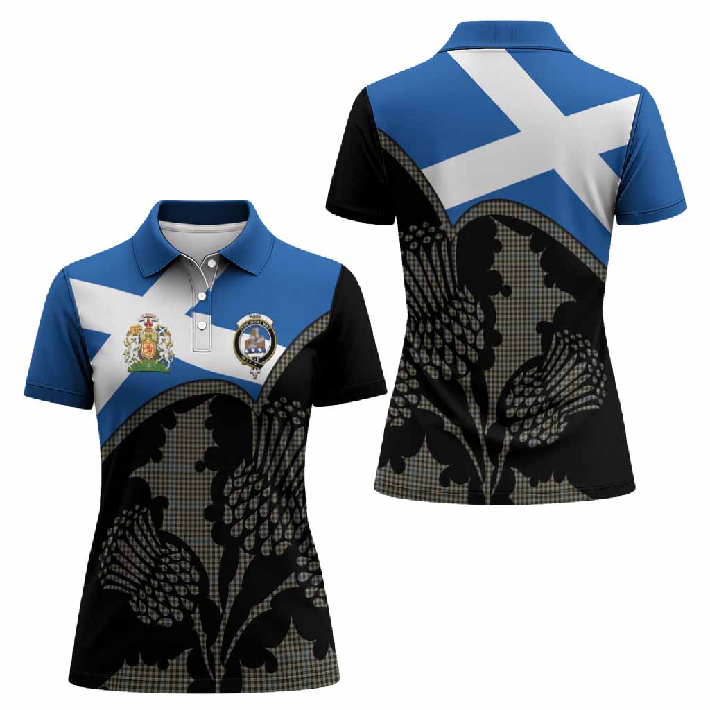 Haig Tartan Family Crest Women Polo Shirt Scotland Thistle Floral Flag Style