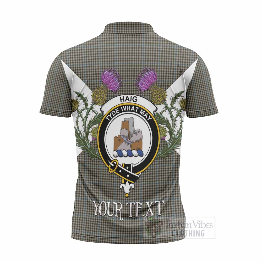 Haig Tartan Family Crest Zipper Polo Shirt Scottish Burns Night Thistle Floral