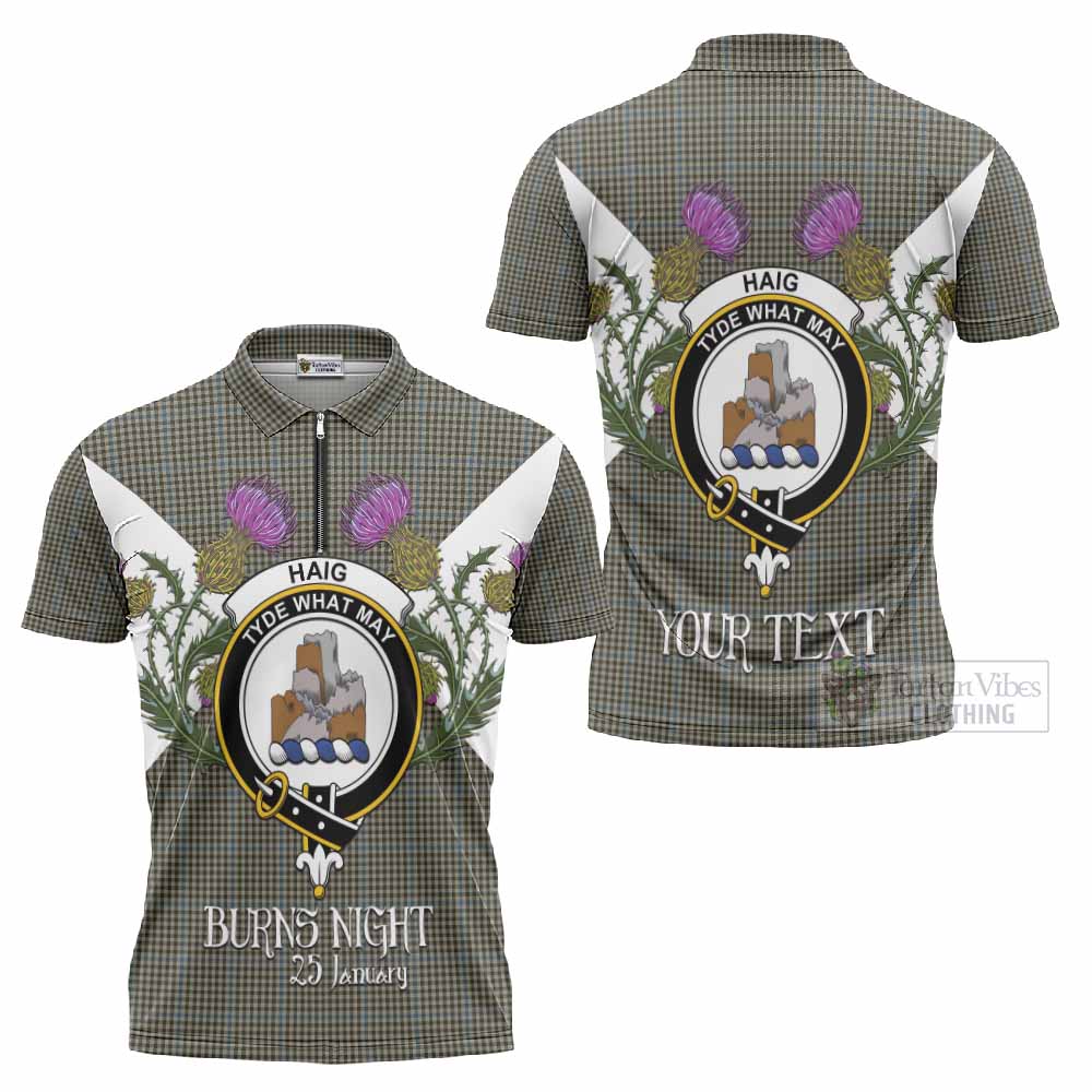 Haig Tartan Family Crest Zipper Polo Shirt Scottish Burns Night Thistle Floral