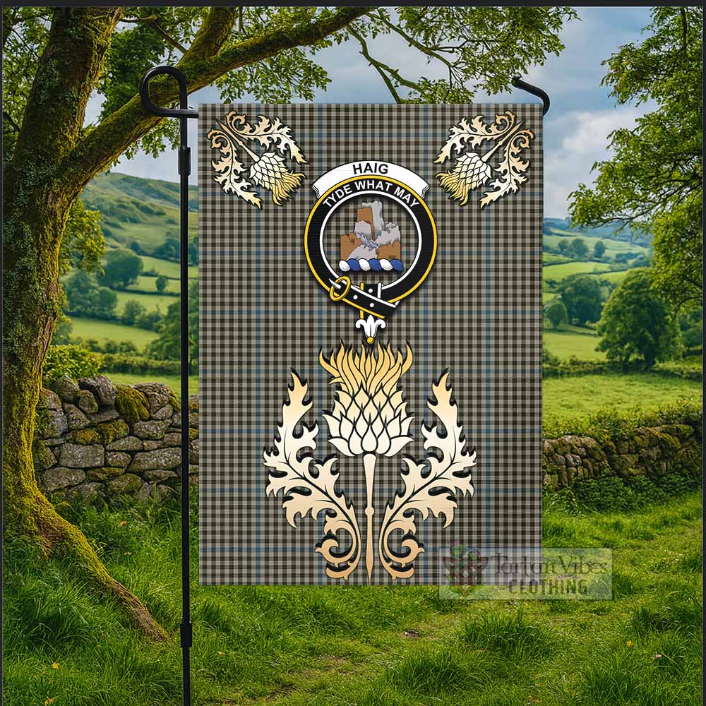 Haig Tartan Garden Flag with Golden Regal Scottish Thistle Emblem - Tartan Vibes Clothing