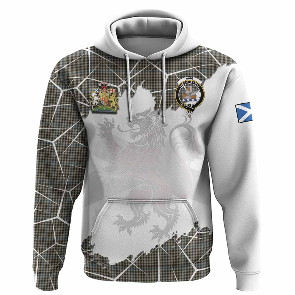 Haig Tartan Hoodie with Family Crest and Lion Rampant Grunge Style