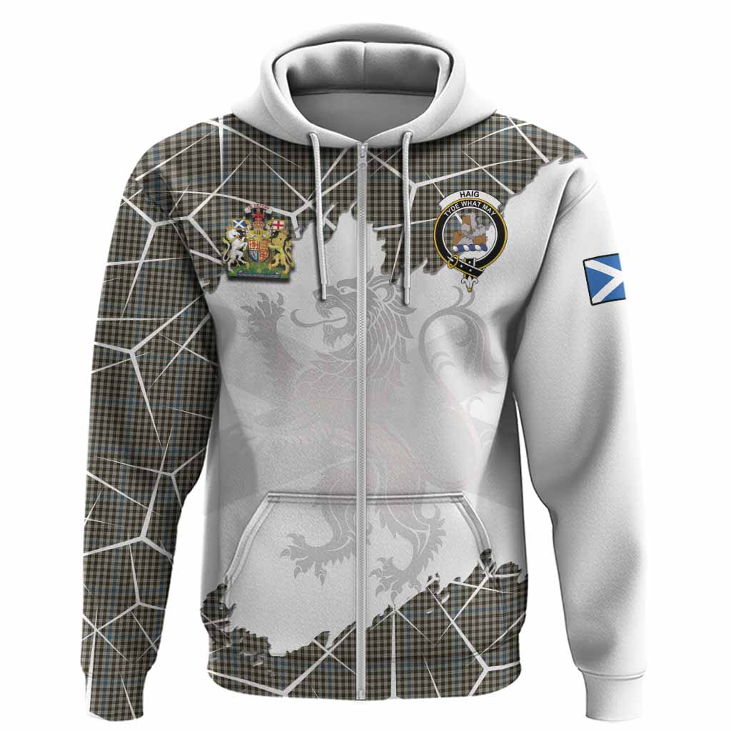 Haig Tartan Hoodie with Family Crest and Lion Rampant Grunge Style