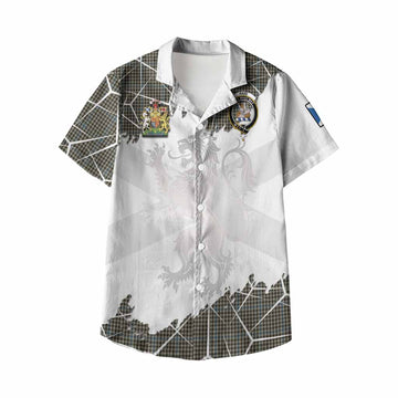 Haig Tartan Kid Hawaiian Shirt with Family Crest and Lion Rampant Grunge Style