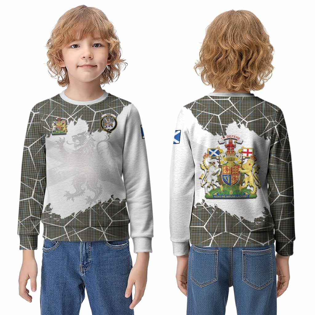 Haig Tartan Kid Knitted Sweatshirt with Family Crest and Lion Rampant Grunge Style