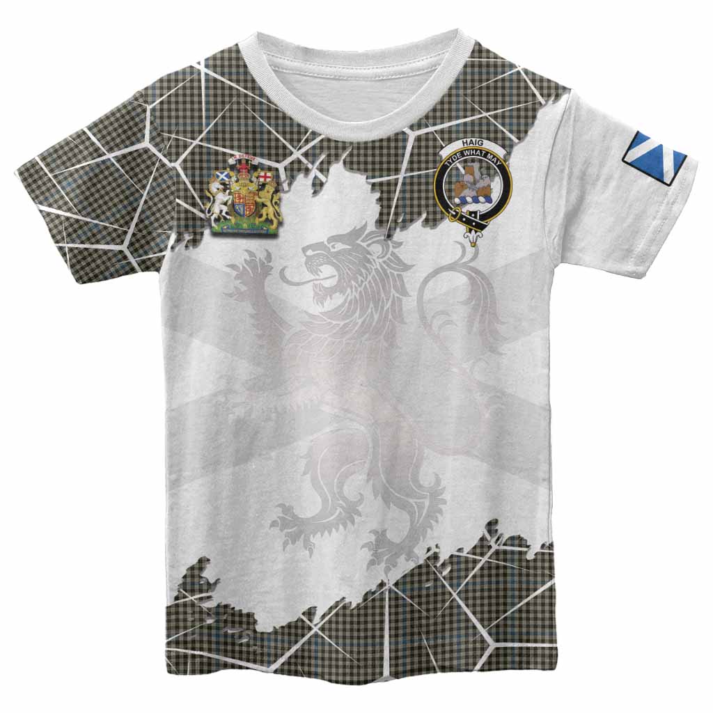 Haig Tartan Kid T-shirt with Family Crest and Lion Rampant Grunge Style
