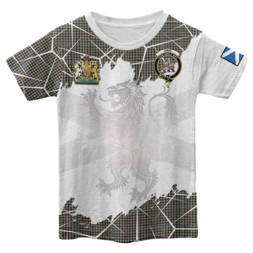 Haig Tartan Kid T-shirt with Family Crest and Lion Rampant Grunge Style