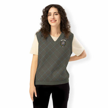 Haig Tartan Knitted V-Neck Vest with Family Crest Cross Style