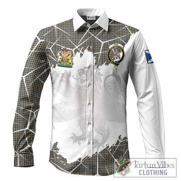 Haig Tartan Long Sleeve Button Shirts with Family Crest and Lion Rampant Grunge Style