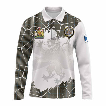 Haig Tartan Long Sleeve Polo Shirt with Family Crest and Lion Rampant Grunge Style