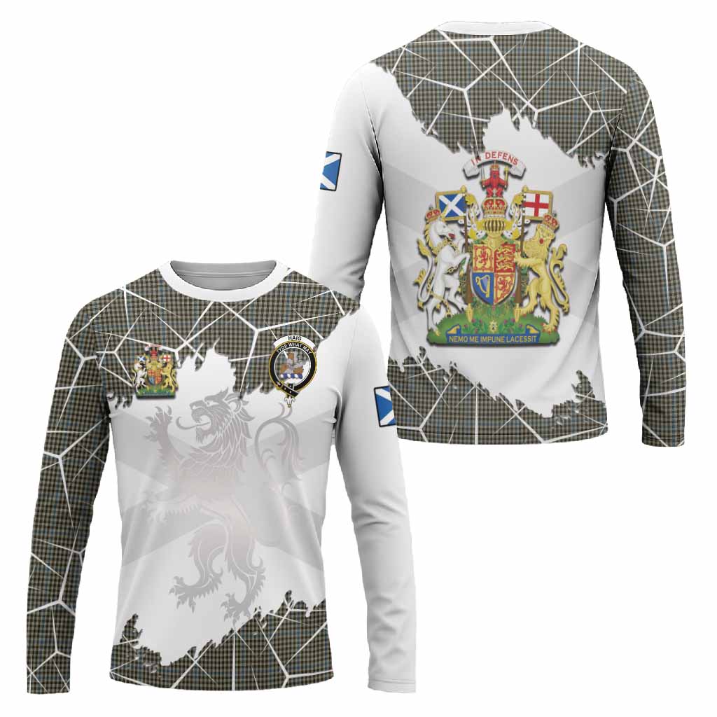 Haig Tartan Long Sleeve T-Shirt with Family Crest and Lion Rampant Grunge Style