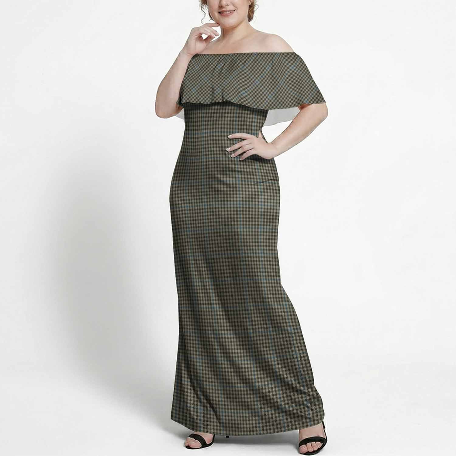 Haig Tartan Off Shoulder Ruffle Maxi Dress