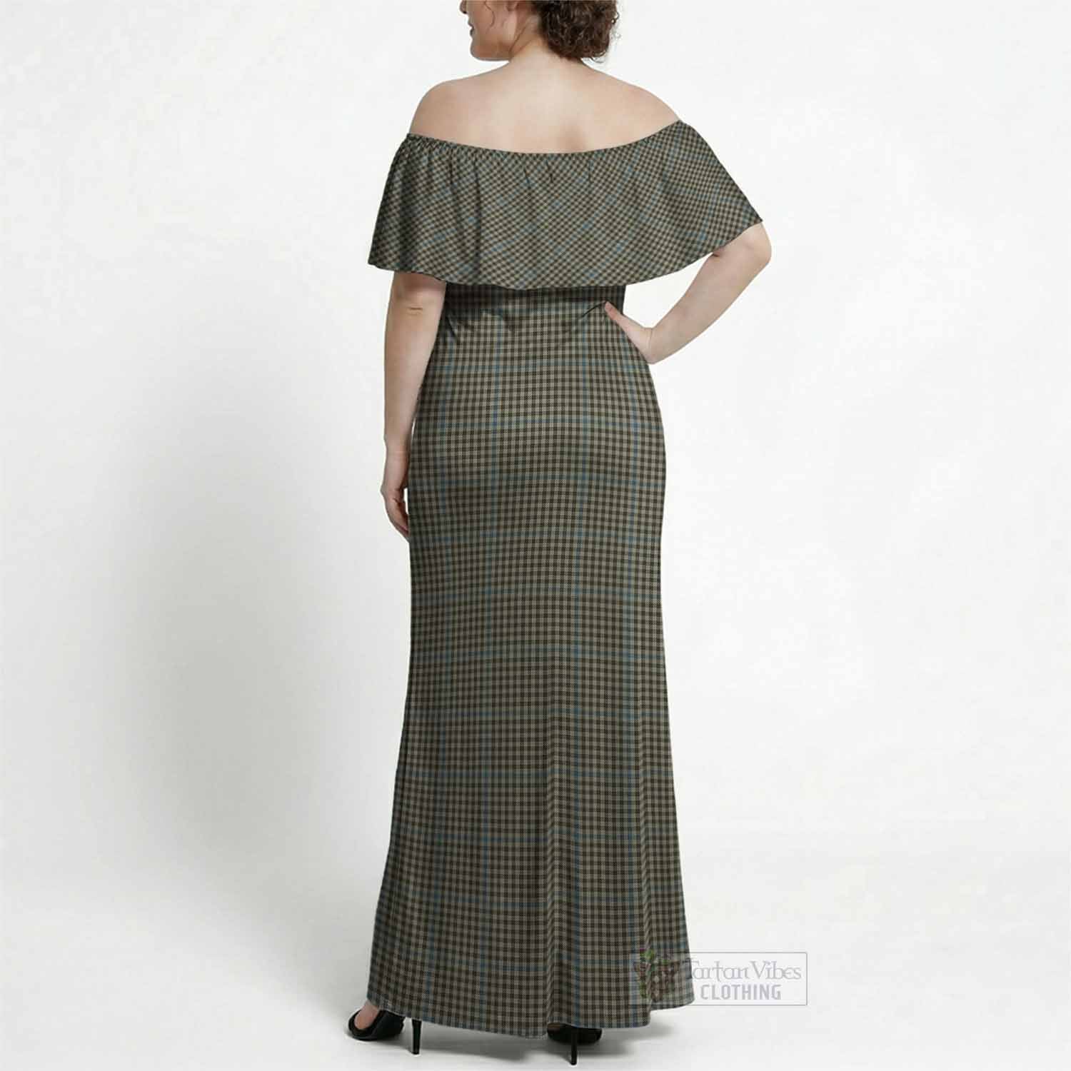 Haig Tartan Off Shoulder Ruffle Maxi Dress