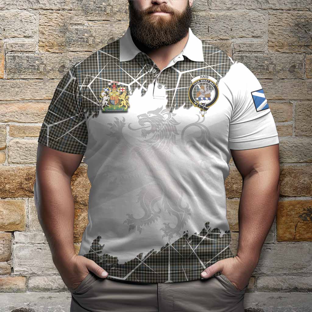 Haig Tartan Polo Shirt with Family Crest and Lion Rampant Grunge Style