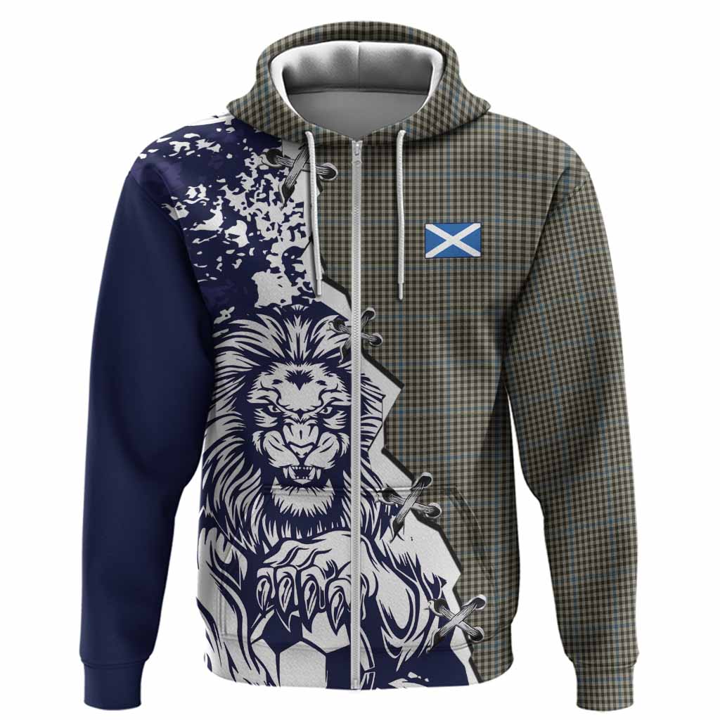 Haig Tartan Scottish Hoodie Angry Lion With Soccer Ball Style