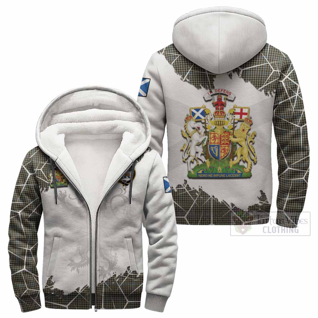 Haig Tartan Sherpa Hoodie with Family Crest and Lion Rampant Grunge Style