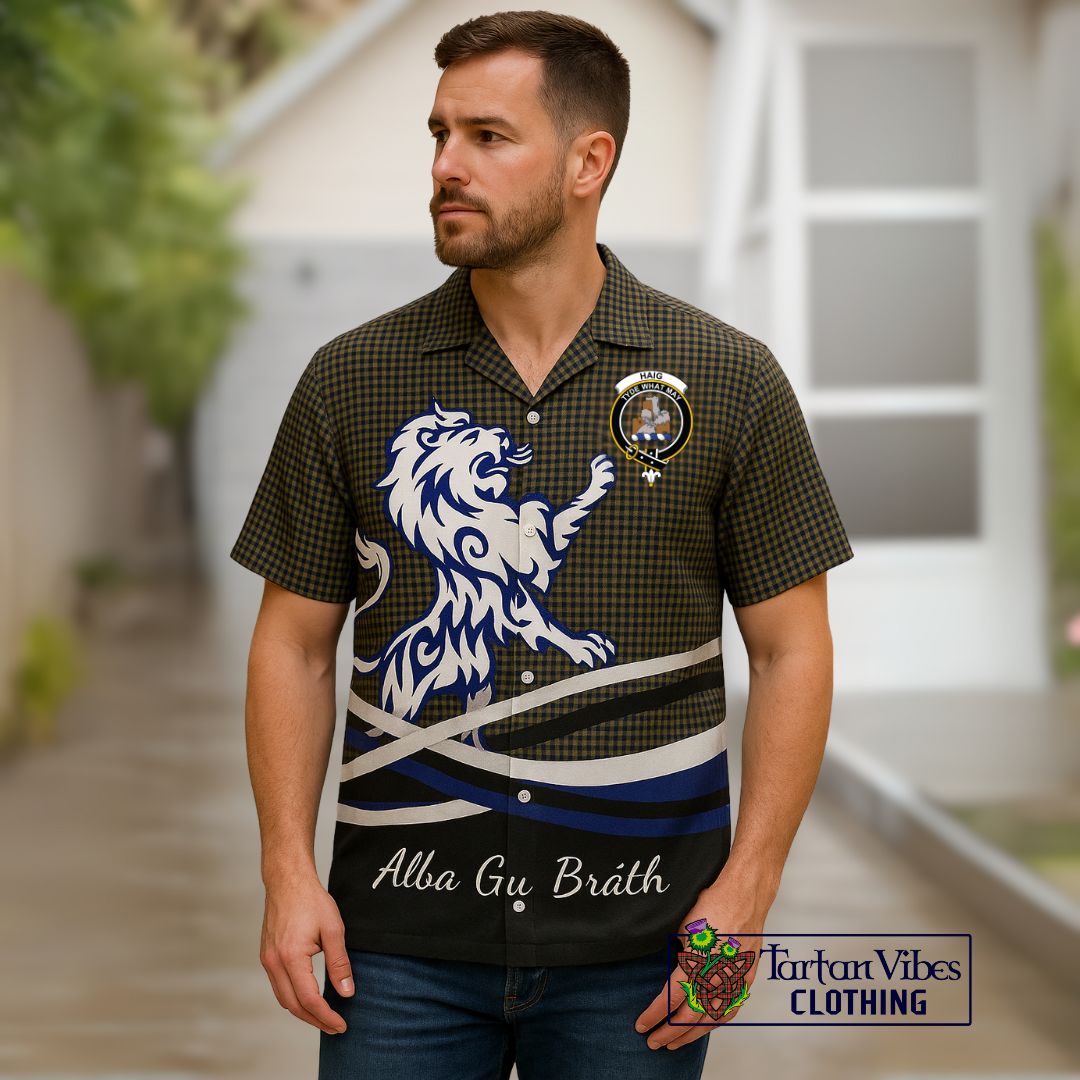 Haig Tartan Short Sleeve Button Shirt with Alba Gu Brath Regal Lion Emblem