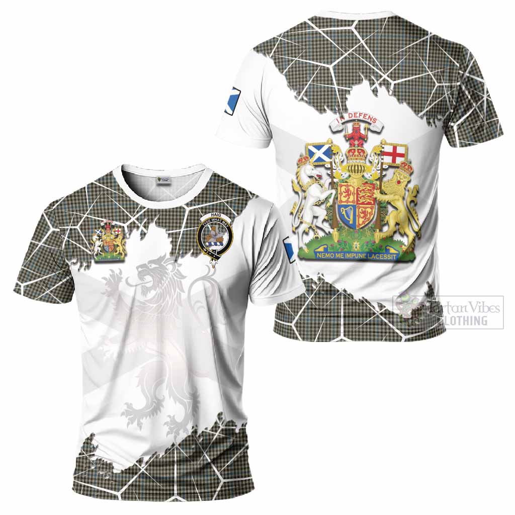 Haig Tartan T-Shirt with Family Crest and Lion Rampant Grunge Style