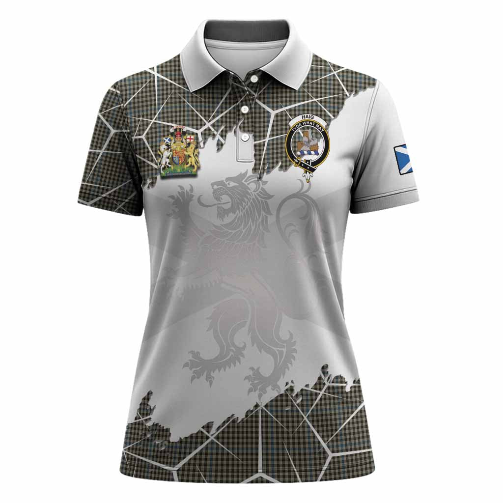 Haig Tartan Women Polo Shirt with Family Crest and Lion Rampant Grunge Style