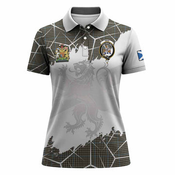 Haig Tartan Women Polo Shirt with Family Crest and Lion Rampant Grunge Style