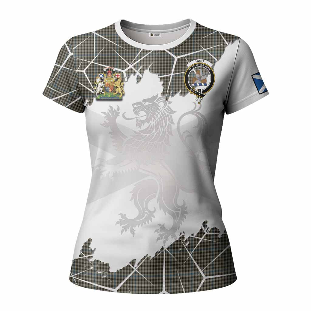 Haig Tartan Women T shirt with Family Crest and Lion Rampant Grunge Style