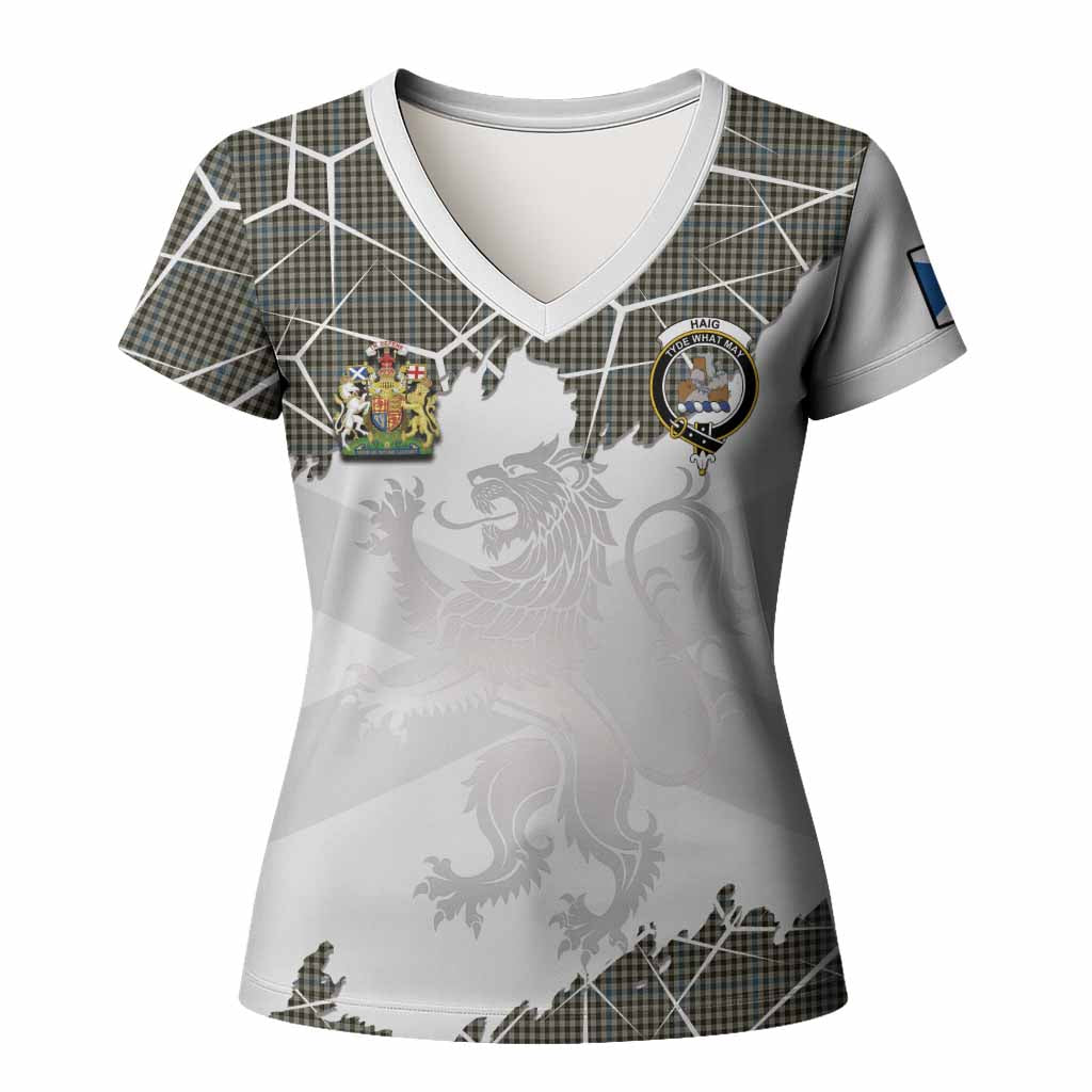 Haig Tartan Women T shirt with Family Crest and Lion Rampant Grunge Style