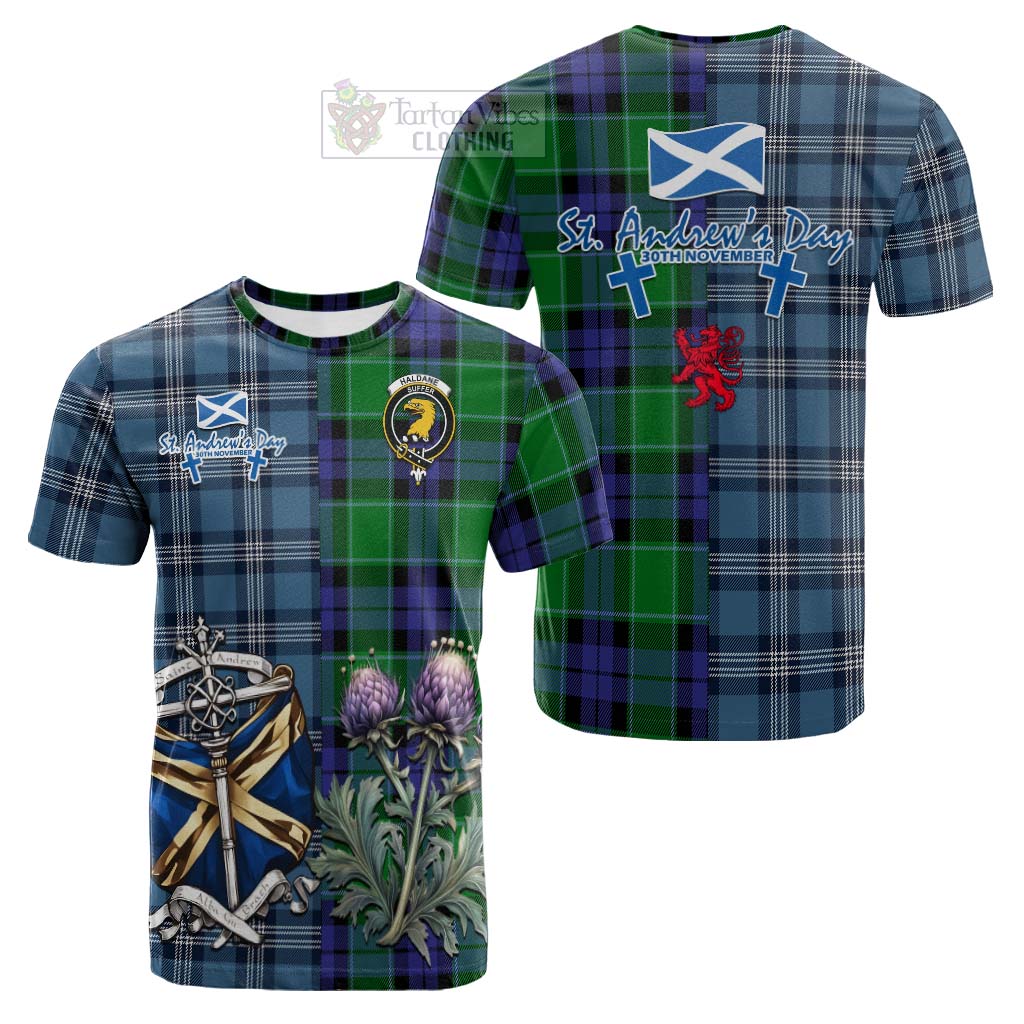 Tartan Vibes Clothing Haldane Tartan Cotton T-shirt Happy St. Andrew's Day Half Tartan Style