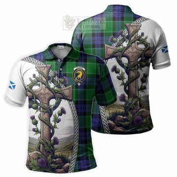 Haldane Tartan Polo Shirt with Family Crest and St. Andrew's Cross Accented by Thistle Vines Kid - Tartan Vibes Clothing