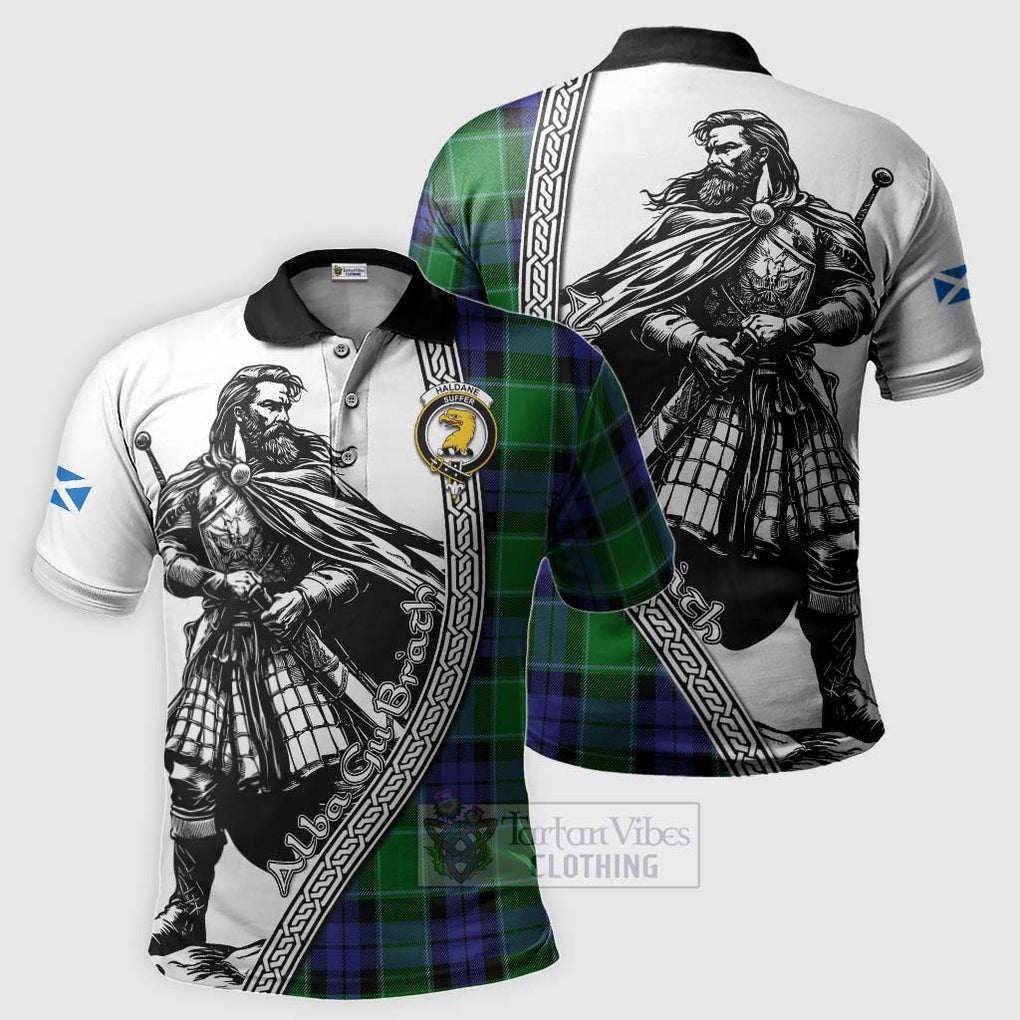 Haldane Tartan Clan Crest Polo Shirt with Highlander Warrior Celtic Style Kid - Tartan Vibes Clothing