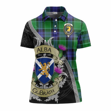 Haldane Tartan Family Crest Women's Polo Shirt Lion Rampant Royal Thistle Shield Celtic Inspired Women - Tartan Vibes Clothing