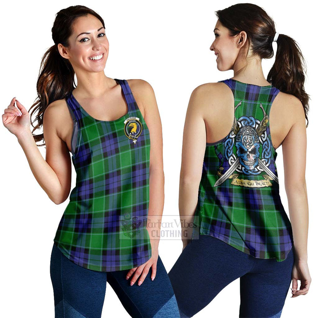 Haldane Tartan Women's Racerback Tanks with Family Crest Celtic Skull Style 4XL - Tartan Vibes Clothing