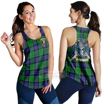 Haldane Tartan Women's Racerback Tanks with Family Crest Celtic Skull Style 4XL - Tartan Vibes Clothing