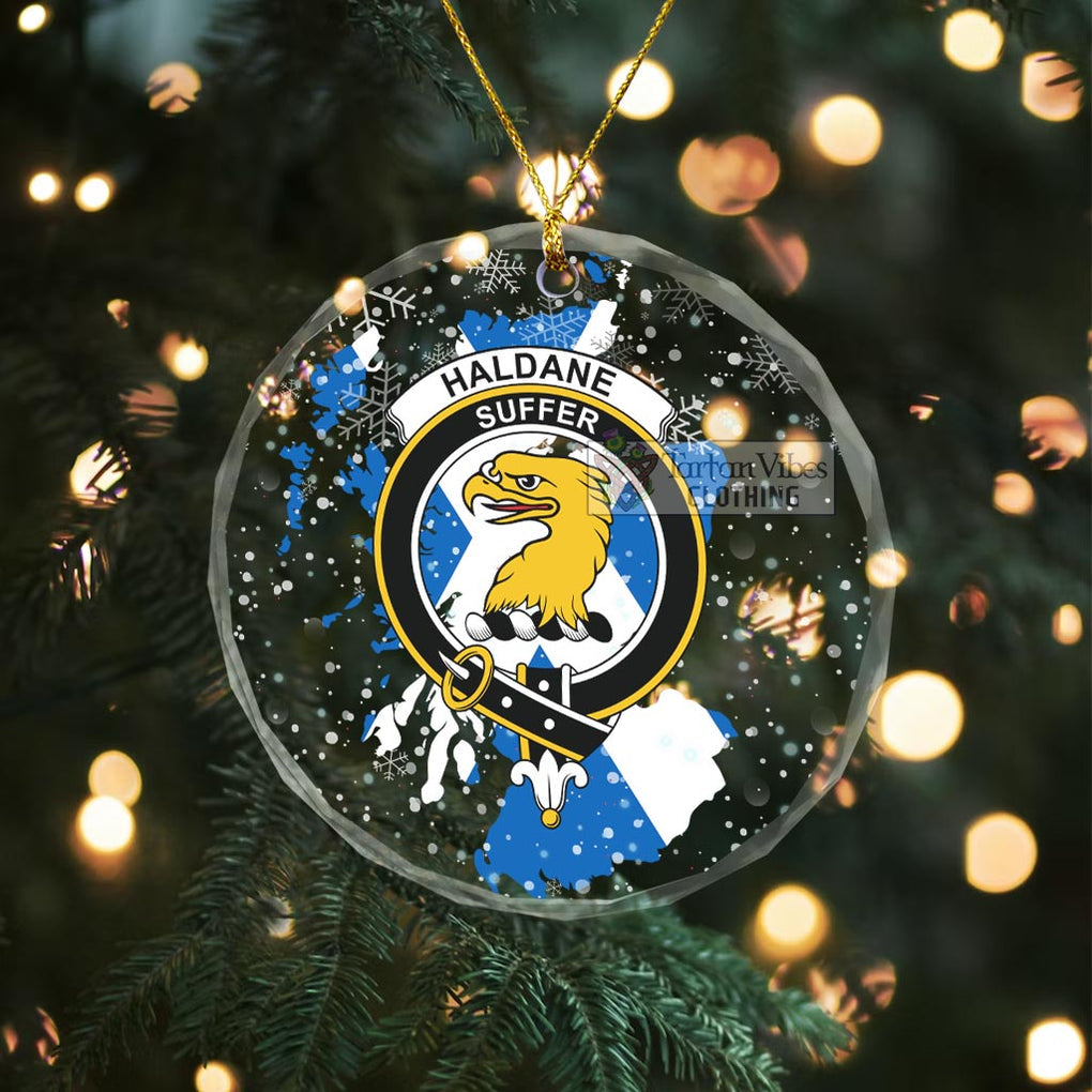 Haldane Clan Crest Christmas Glass Ornament with Scotland Map Transparent Glass Circle - 2D-tartanvibesclothing