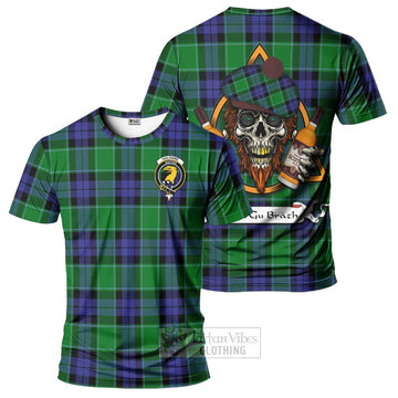 Haldane Tartan T-Shirt with Family Crest and Bearded Skull Holding Bottles of Whiskey Kid's Shirt - Tartan Vibes Clothing