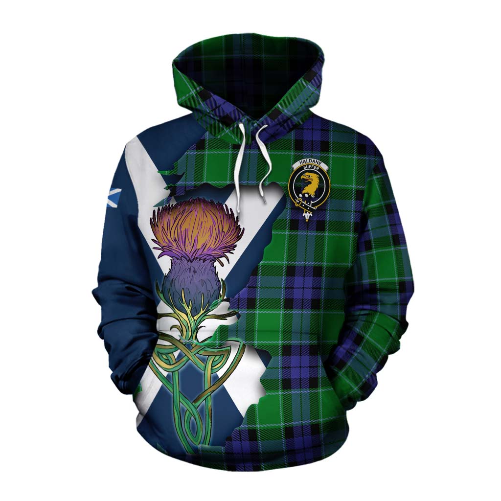 Haldane Tartan Family Crest Cotton Hoodie Scottish Thistle Celtic Inspired Pullover Hoodie XS - Tartan Vibes Clothing