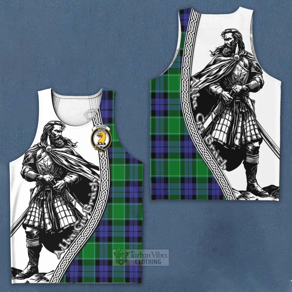 Haldane Tartan Clan Crest Men's Tank Top with Highlander Warrior Celtic Style Men - Tartan Vibes Clothing