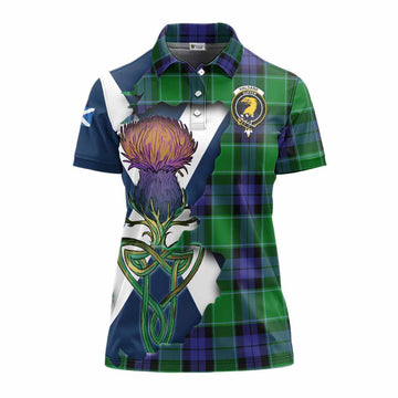 Haldane Tartan Family Crest Women's Polo Shirt Scottish Thistle Celtic Inspired Women - Tartan Vibes Clothing