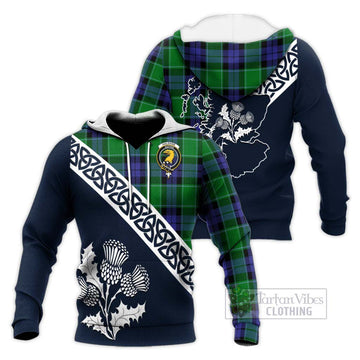 Haldane Tartan Knitted Hoodie Featuring Thistle and Scotland Map Unisex Knitted Pullover Hoodie - Tartan Vibes Clothing