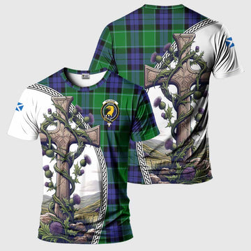 Haldane Tartan T-Shirt with Family Crest and St. Andrew's Cross Accented by Thistle Vines Kid's Shirt - Tartan Vibes Clothing