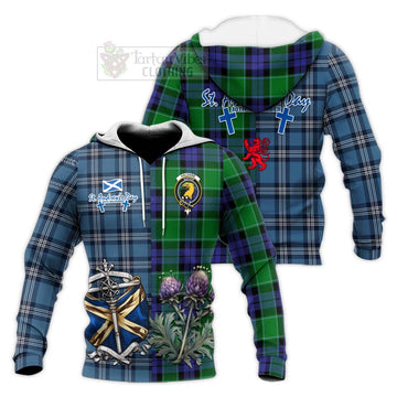 Haldane Tartan Knitted Hoodie Happy St. Andrew's Day Half Tartan Style Unisex Knitted Pullover Hoodie - Tartan Vibes Clothing