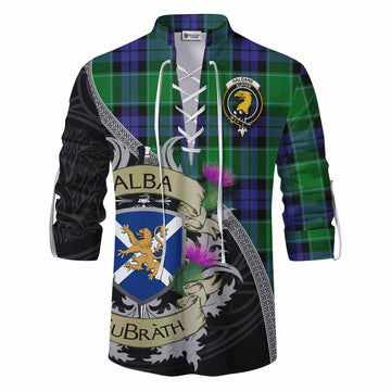 Haldane Tartan Family Crest Ghillie Kilt Shirt Lion Rampant Royal Thistle Shield Celtic Inspired Men - Tartan Vibes Clothing