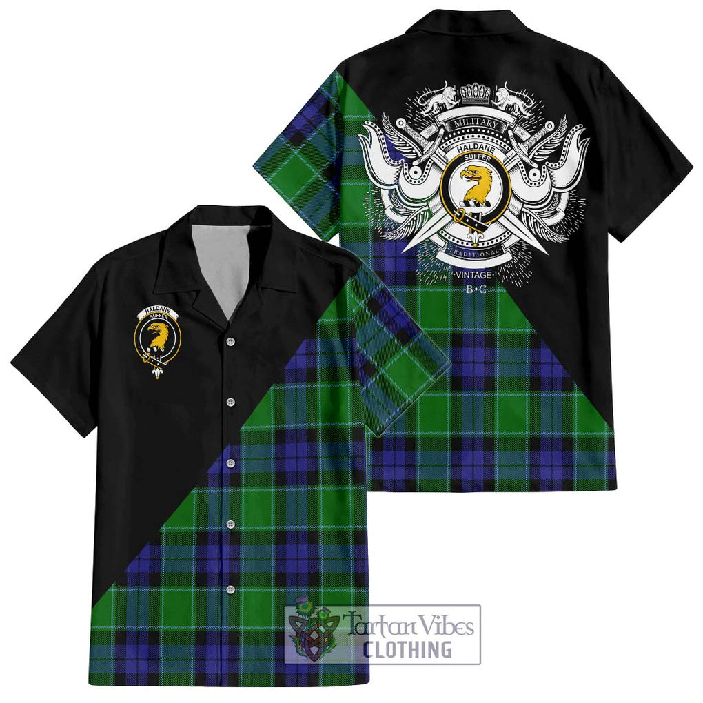 Haldane Tartan Hawaiian Shirt with Family Crest and Military Logo Style Kid - Tartan Vibes Clothing